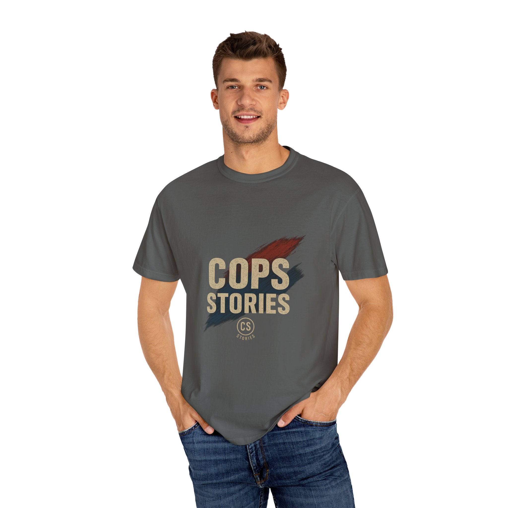 Cops Stories T-Shirt | Unisex Garment-Dyed Tee for Law Enforcement Enthusiasts, Perfect for Everyday Wear, Gifts, Police Appreciation