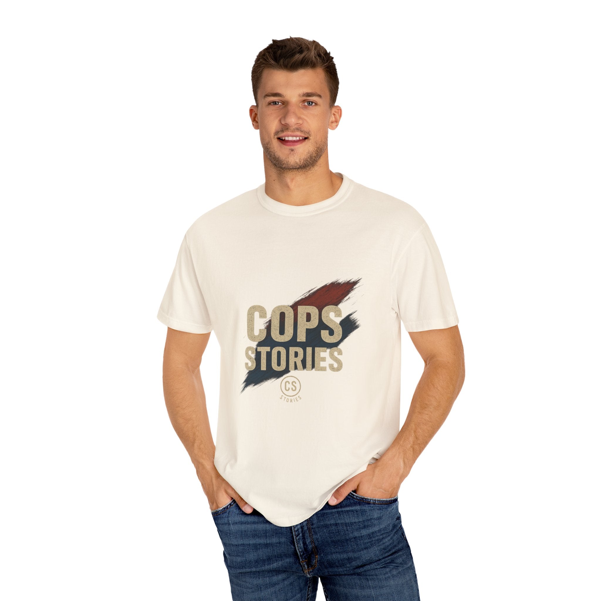 Cops Stories T-Shirt | Unisex Garment-Dyed Tee for Law Enforcement Enthusiasts, Perfect for Everyday Wear, Gifts, Police Appreciation