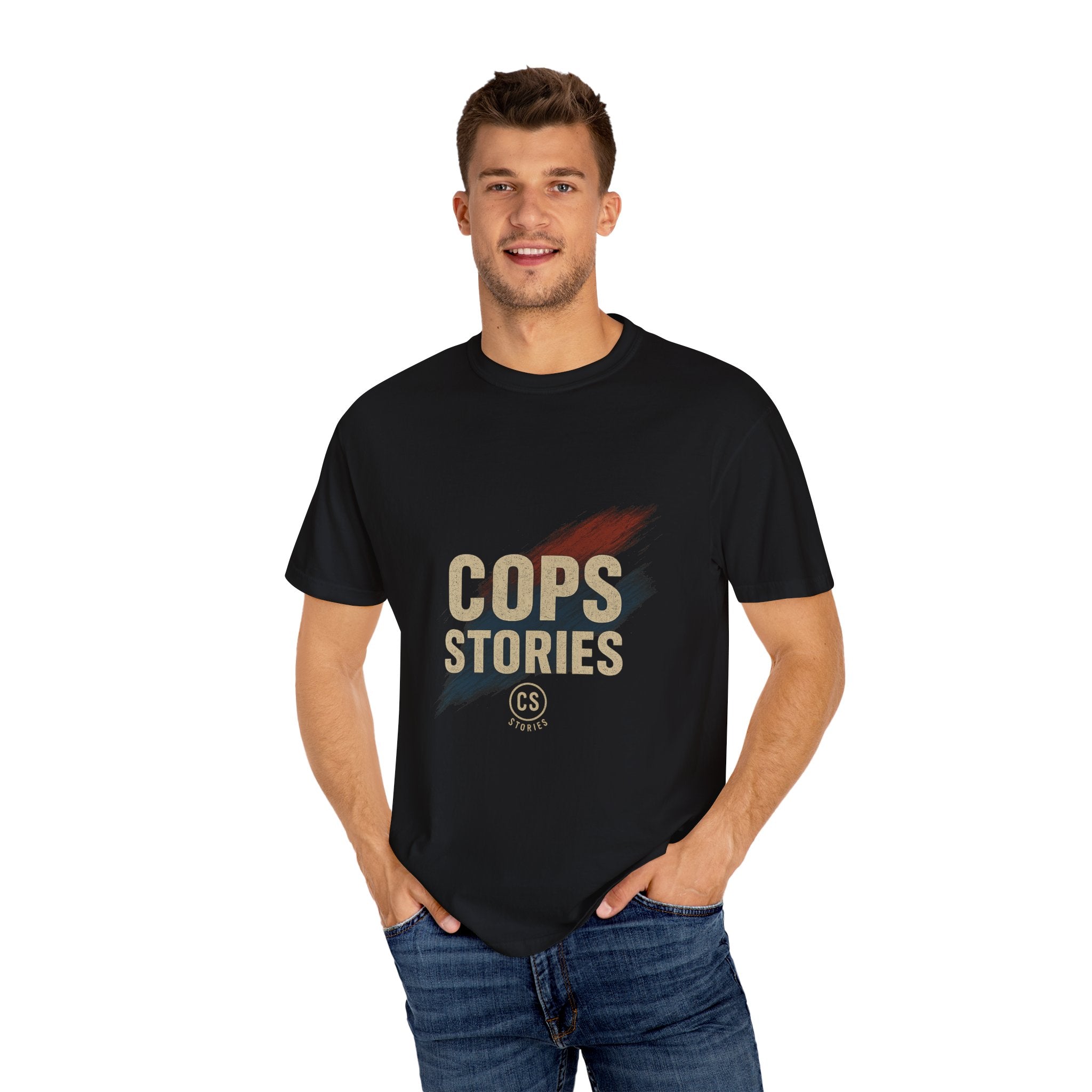 Cops Stories T-Shirt | Unisex Garment-Dyed Tee for Law Enforcement Enthusiasts, Perfect for Everyday Wear, Gifts, Police Appreciation
