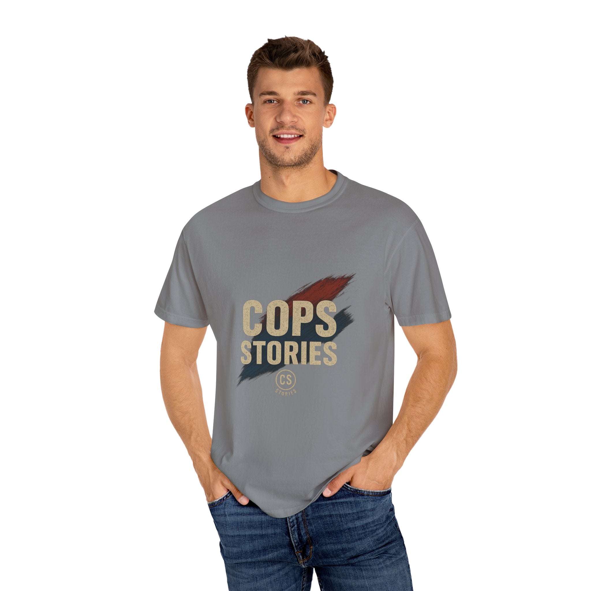 Cops Stories T-Shirt | Unisex Garment-Dyed Tee for Law Enforcement Enthusiasts, Perfect for Everyday Wear, Gifts, Police Appreciation