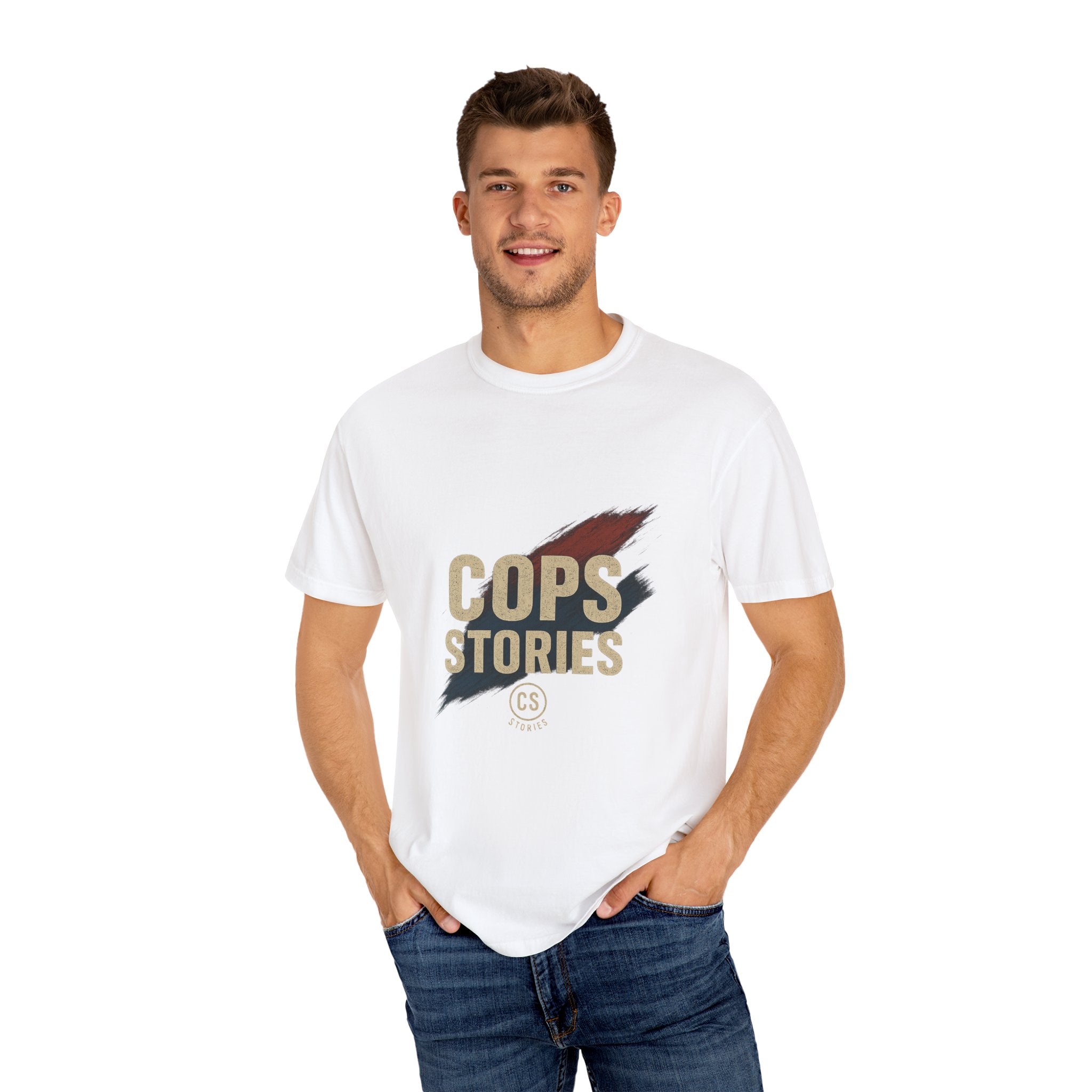 Cops Stories T-Shirt | Unisex Garment-Dyed Tee for Law Enforcement Enthusiasts, Perfect for Everyday Wear, Gifts, Police Appreciation