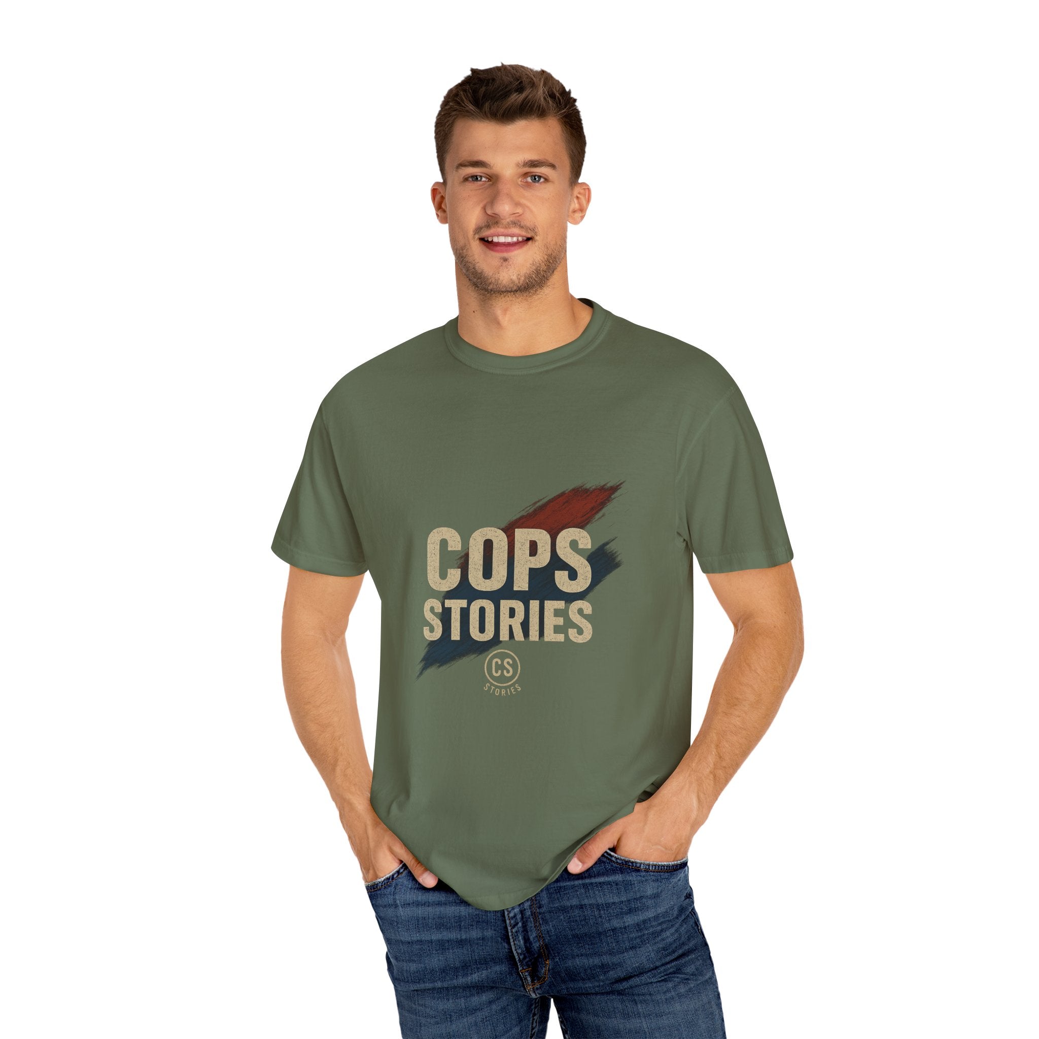 Cops Stories T-Shirt | Unisex Garment-Dyed Tee for Law Enforcement Enthusiasts, Perfect for Everyday Wear, Gifts, Police Appreciation